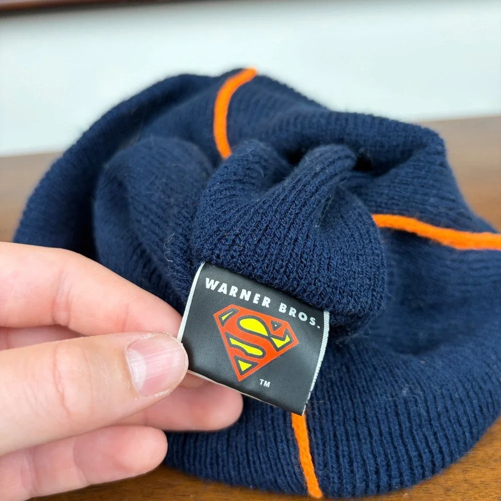 Warner Bros Superman Beanie Youth‎ One Size Blue Orange Vintage 2001 DC Comics